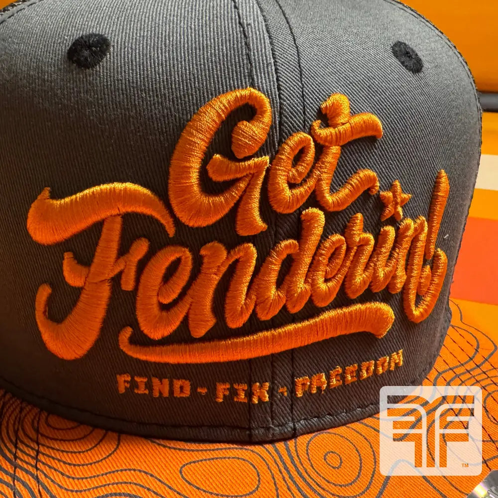 FLATFENDER ’GET FENDERIN’’ SCRIPT ORANGE HAT M-L - M/L - CLOTHING